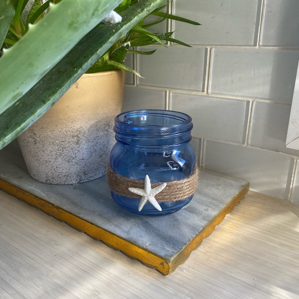 Beach Themed Wrapped Twine & Starfish Home Decorative Glass Bottle